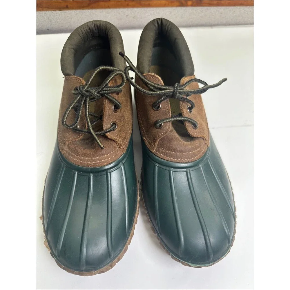 LaCrosse Men's Green Brown Leather & Rubber Duck Ankle Boots, Made in USA Size 8